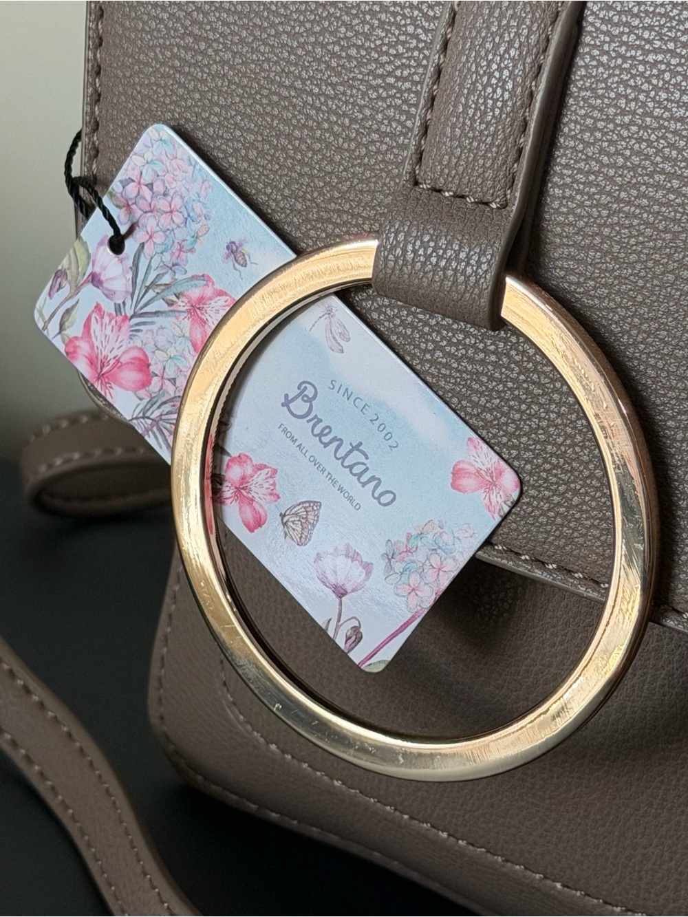 Taupe Crossbody Bag with Gold Ring Accent by Brentano - Picture 3 of 14